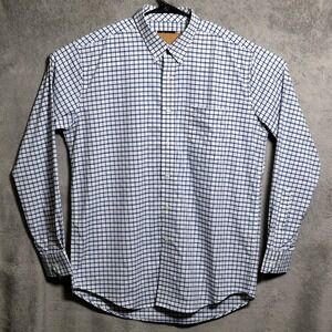 Oxford Shirt Mens Large Blue Check Button Down Stretch Nylon Spandex Casual